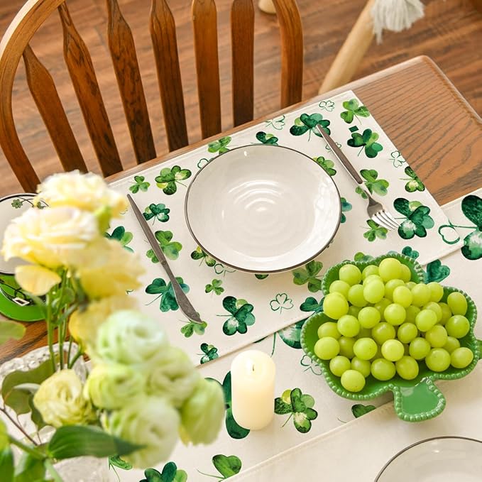 Artoid Mode Lucky Shamrock St. Patrick's Day Placemats Set of 6, 12x18 Inch Seasonal Spring Table Mats for Party Kitchen Dining Decoration