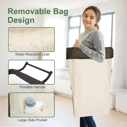 160L Laundry Hamper with Wheels and Handle, 2 Section Large Rolling Laundry Basket Bag with Wheels, Clothes Hamper Cart for Laundry, Bedroom, Bathroom and Dorm