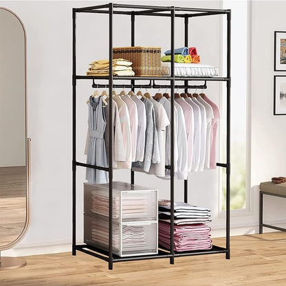 SORCEDAS Portable Wardrobe Closet Storage Organizer Metal Hanging Rack Non-Woven Fabric 34 Inch Grey