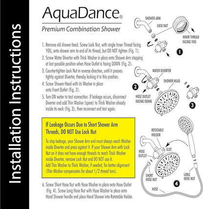 AquaDance 7" Premium High Pressure 3-Way Rainfall Combo with Stainless Steel Hose – Enjoy Luxurious 6-setting Rain Shower Head and Hand Held Shower Separately or Together – Brushed Nickel Finish
