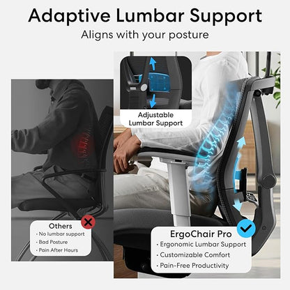 AUTONOMOUS ErgoChair Pro Black White Ergonomic Office Chair For Back Pain Relief Adjustable Lumbar Support, Headrest, Big And Tall Home Office Desk Chair Comfy 300 LBS with Swivel Wheels For Long Hour