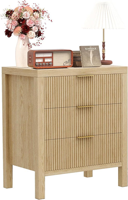 Nightstand with 6 Drawers, Dresser and Nightstand Sets, Bedside Tables, Mid Century Nightstands with 6 Wide Drawers for Bedroom, Kids’ Room, Hallway, (Natural X 2pcs)