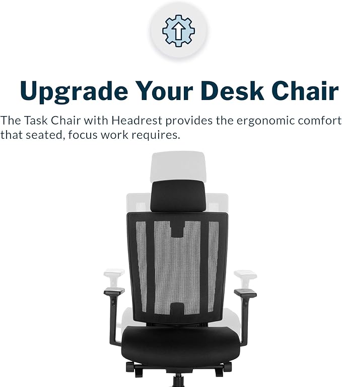 Vari Task Chair with Headrest (VariDesk) - Adjustable Height Ergonomic Office Desk Chair with Armrests & Casters - Breathable Mesh Computer Chair with Lumbar Support - Easy Assembly - Black