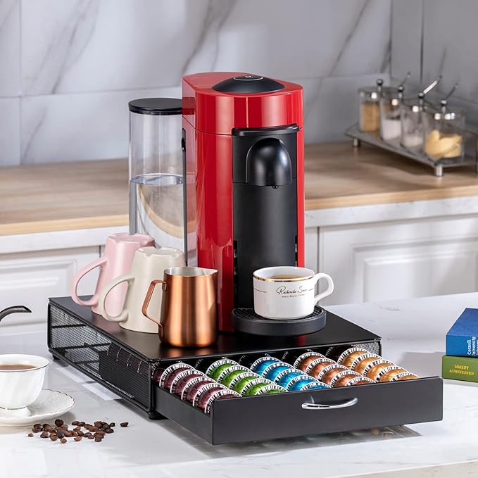 FlagShip for Nespresso Pod Storage Vertuo Pod Holder Coffee Pod Organizer Morden Design And Coffee Machine Stand Black Metal(50 Pods Capacity)