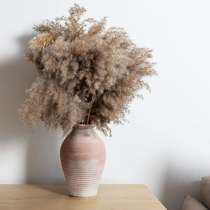LUKA Ceramic Rustic Farmhouse Vase, 9.2 inch Whitewashed Terracotta Vase, Pottery Decorative Flower Vases,Clay Decorative Vases for Home Decor, Table, Living Room, Shelf, Mantel Decoration