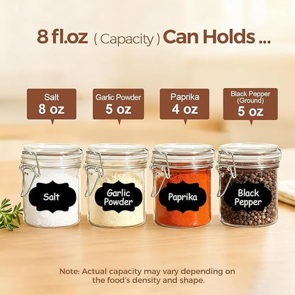 ComSaf 8oz Glass Jars with Airtight Lids (Value Pack of 12), Bulk Cylindrical Jelly Jars for Complete Pantry Organization, 240ml Small Canisters for Sourdough Discard, Spices, Crafts & More