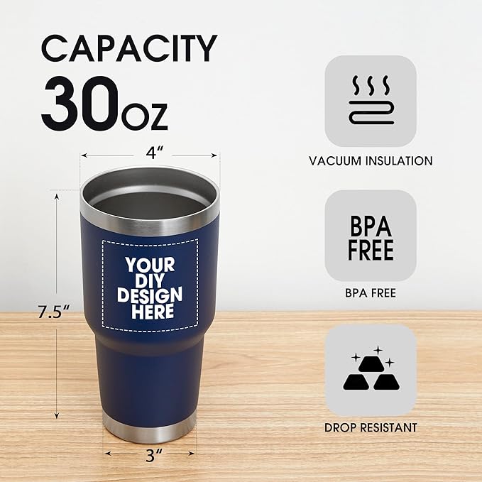 Personalized Coffee Tumbler Print in USA 30oz Stainless Steel Double Wall Insulated Coffee Cup With Text Photo Logo