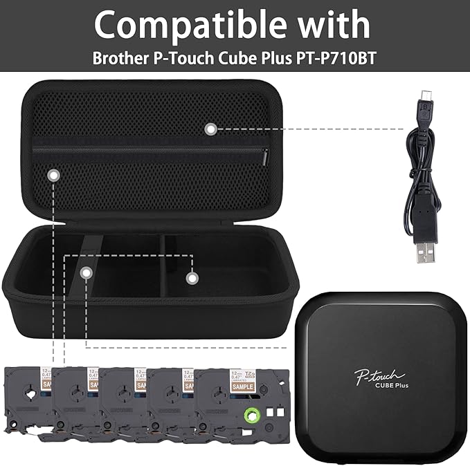 Label Printer Case Compatible with Brother P-Touch Cube Plus PT-P710BT Bluetooth Label Maker(Black Case)
