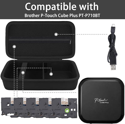 Label Printer Case Compatible with Brother P-Touch Cube Plus PT-P710BT Bluetooth Label Maker(Black Case)