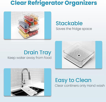 8 Pack Refrigerator Organizers, Clear Pull-out Drawer Container and Organizer Bins with Lids, Stackable Storage Containers for Fruits, Vegetable (Set of 8 (Include Pull Out Drawer))