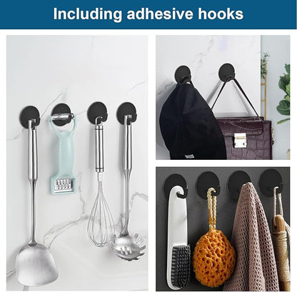 Diesisa Razor Holder 304 Stainless Steel for Shower + Adhesive Sticky Heavy Duty Waterproof Wall Hooks, Premium for Hanging Towels, Coat, hat (2+2 Pack) - Black