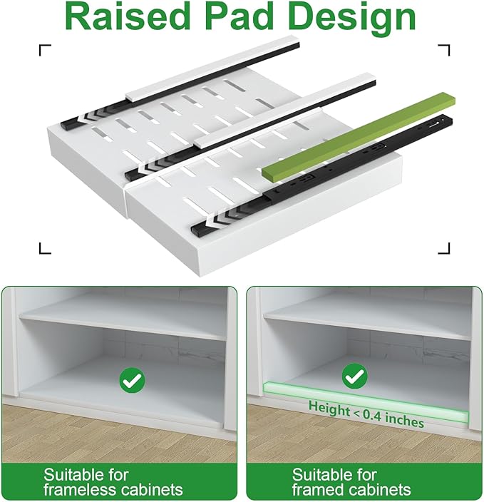 PAKETA 4 Pack Expandable Pull Out Cabinet Organizer, 21'' Deep Pull Out Drawers for Cabinets,Upgrade 3 Slide Rails Sliding Drawer for Kitchen Cabinet Organizer with Adhesive Nano Film (White)