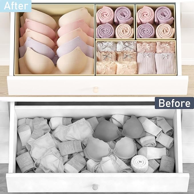 DIMJ Drawer Organizer Clothes Storage - 24 Pack Baby Dresser Organizer for Nursery Closet Organization, Fabric Drawer Organizer Bins for Underwears Socks Bras, Foldable Storage Dividers for Bedroom