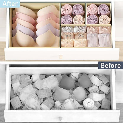 DIMJ Drawer Organizer Clothes, 30 Pack Dresser Organizer, Foldable Closet Organizers and Storage, Fabric Dresser Bins, Drawer Dividers for Nursery, Baby Clothes, Underwears, Sock,Beige