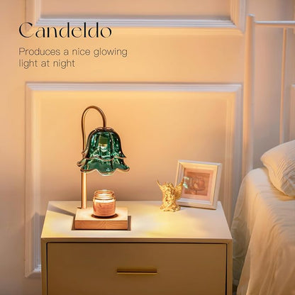 Candeldo Candle Warmer Lamp with Timer: Flower Candle Warmer with 2 Bulbs Green Height Adjustable Candle Warming Lamps Home Bedroom Decor Birthday Gift for Women