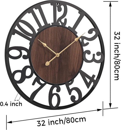 Vantic 32 Inch Large Wall Clock, Arabic Numeral Wood Oversized Wall Clocks for Living Room Decor, Farmhouse, Bedroom and Kitchen, Completely Silent, Non Ticking, Battery Operated