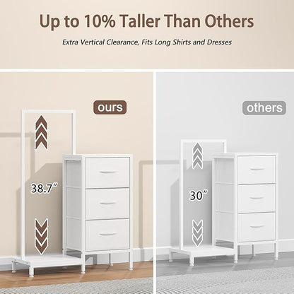 Dresser for Bedroom with Hanging Rack, 3 Drawers Dresser for Bedroom - White