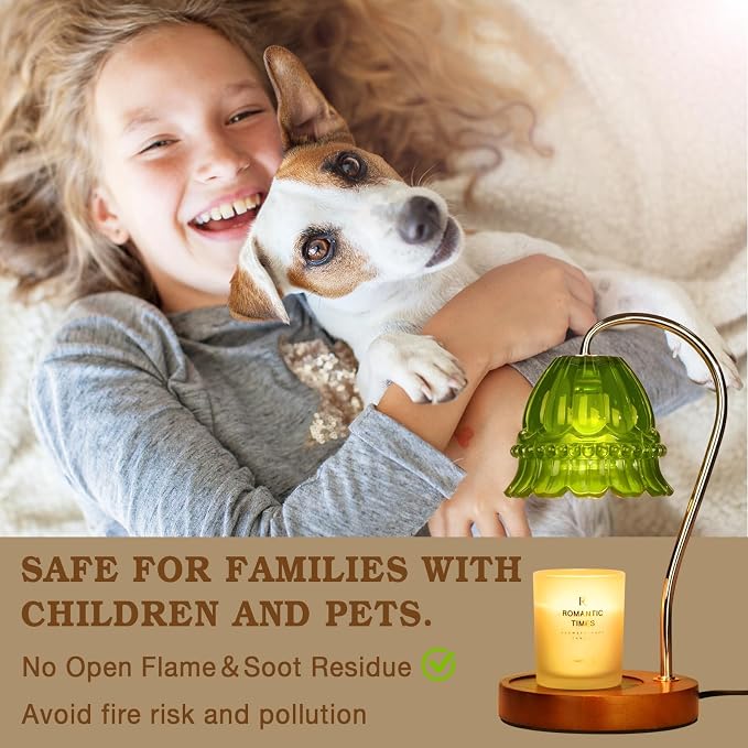 Funistree Flower Candle Warmer Lamp with Timer, Dimmable Candle Lamp Warmer, Christmas Birthday Gifts for Women Mom Her, Housewarming Home Decor, Lotus Wax Warmer for Yankee Candles - Green Flower