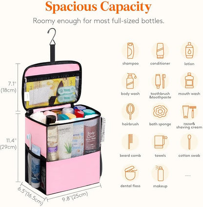 Lifewit Mesh Shower Caddy Bag Portable for College Dorm Room Essentials, Hanging Organizer Basket, Quick Dry Tote Bag for Camping, Bathroom, Beach, Travel, Large, Pink