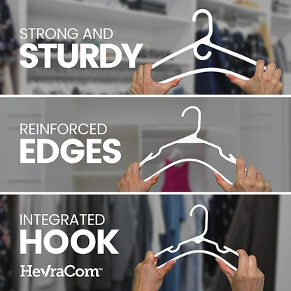 HevraCom Clothes Hangers Family Pack Strong Non Slip Hangers 50 Pack - 30 Standard, 10 Kids, 10 Heavy Duty, Space Saving Coat and Pants Hangers, Skirt Hanger for Storage, Hangers Plastic 50 Pack