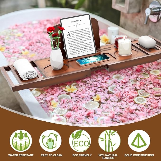 Banlilu Bathtub Tray - Bath Tray Expandable - Bath Tub Tray Table for Bathtub, Ajustable Size, Fits Most Tubs