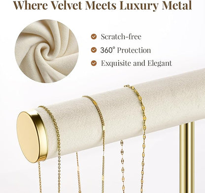3 Tier Bracelet Holder Display - Detachable T Bar Beige Velvet Bracelet Holder, Jewelry Holder Organizer for Bracelet, Necklace, Earrings, Rings