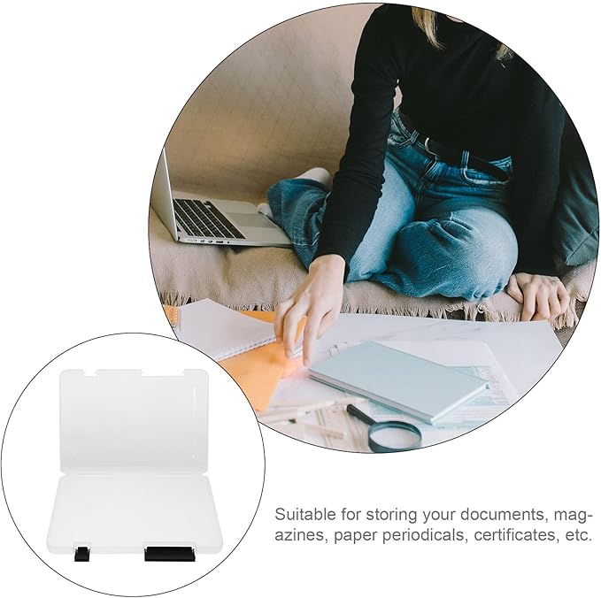 WEKADRIN A5 Plastic Document Holder File Box with Lid, Portable Office Organizer Storage Container for Papers, Magazines, and Receipts, Dustproof Filing Case for Desk and Home Use