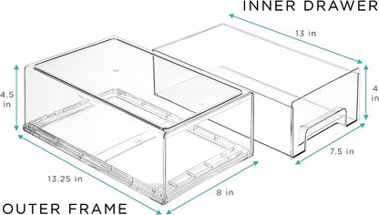 Sorbus Medium Clear Stackable Storage Drawers – 2-Pack Plastic Organizer Bins with Handles – Stackable Pull-Out Storage Drawers for Closet, Pantry, Office, Bathroom, Craft, and Toy Organization
