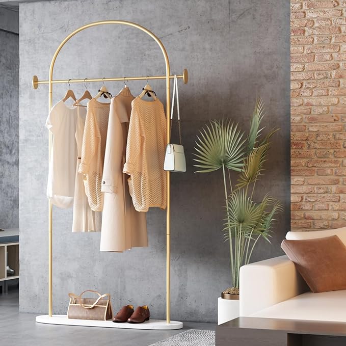 TIEOU Metal Gold Coat Rack, Freestanding Entryway Stand, Hat Coat Hanger, Small Clothing Rack, Modern