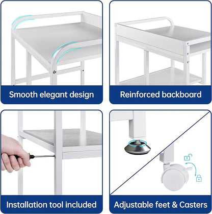 Fannova Large Printer Stand Table with Storage Shelf for Host Computer, PC Tower, CPU and Shredder, 3 Tier Rolling Printer Cart with Wheels for Home Office Storage and Organization - White