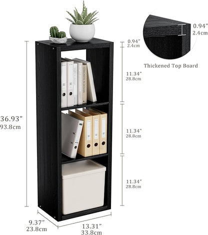 Cube Storage Organizer Bookcase, 3 Tier Decorative 11 inch Open Back Cubical Shelf with Thickened Border, Display Bookshelf for Living Room, Home Office, Sturdy Room (Black, 3 Cube)