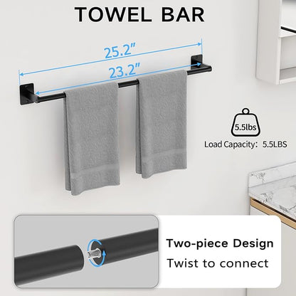 KLJKPA 10 Pieces Bathroom Accessories Set, Bathroom Hardware Set, 24 inch Towel Bar, Towel Racks for Bathroom, Robe Towel Hooks, Toilet Paper Holder Wall Mounted, Black