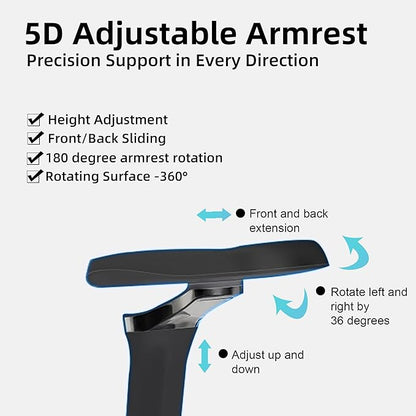 Ergonomic Home Office Desk Chair with Massage Lumbar Support，4D Headrest & 5D Armrests, Reclining Big and Tall 400LBS Mesh Chair with Footrest，Adjustable Back High and Seat Depth (Black Rainbow)