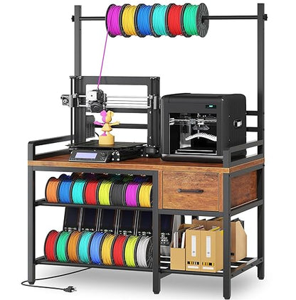 3D Printer Stand with Filament Storage – Tall 66" Heavy Duty Metal 3D Printer Table with Power Hub, Drawer & X-Bracket Stability for Workshop, Studio, Office