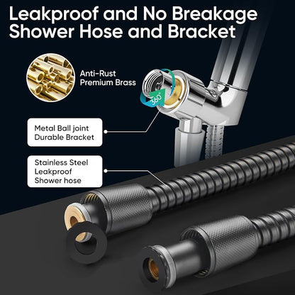 Cobbe 9-Function Shower Head with Built-in Power Spray, 1.8 GPM Water Saving ON/OFF Toggle Switch, High Pressure Handheld Showerhead with 1-Click Pause Button, Brass Bracket & 6ft Hose, Matte Black