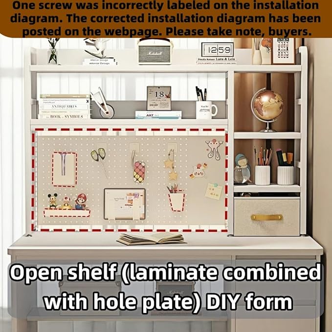Desktop Bookshelf, pegboard Storage and Organization Rack, Dorm Desk Shelf, Desk Hutch, Desktop Storage for Office, Study, Student Display Rack,Desktop Shelves (White 53.2" Lx9.9 Wx37 H)