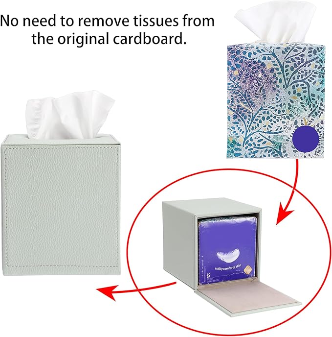 Sumnacon Tissue Box Cover Square Tissue Box Stylish PU Tissue Box Holder with Magnetic Bottom, Leather Cube Tissue Cover for Living Room Bathroom Bedroom Table Desk Home Office Car, Light Green