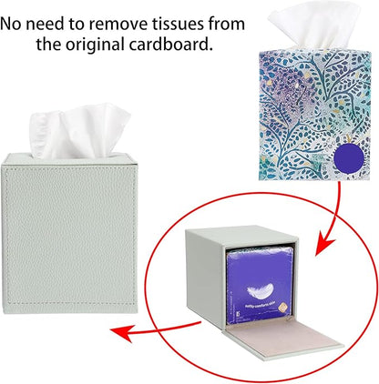 Sumnacon Tissue Box Cover Square Tissue Box Stylish PU Tissue Box Holder with Magnetic Bottom, Leather Cube Tissue Cover for Living Room Bathroom Bedroom Table Desk Home Office Car, Light Green