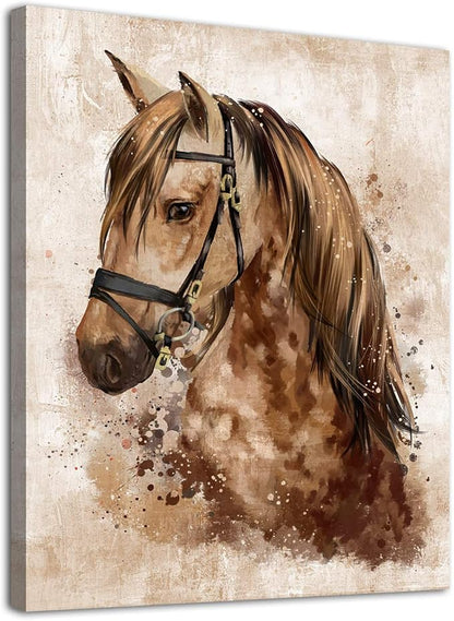 Abstract Wall Art Horse Canvas Pictures Watercolor Painting Prints Modern Abstract Animal Vintage Canvas Artwork Rustic Contemporary Wall Art Framed Ready to Hang 12" x 16"