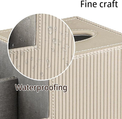 PU Leather Square Tissue Box Cover - Multi-Functional Tissue Box Holder, Tissue Box Cover with Storage,Tissue and Remote Control Holder, Cube Tissue Box Organizer Bedroom Nightstand End Table