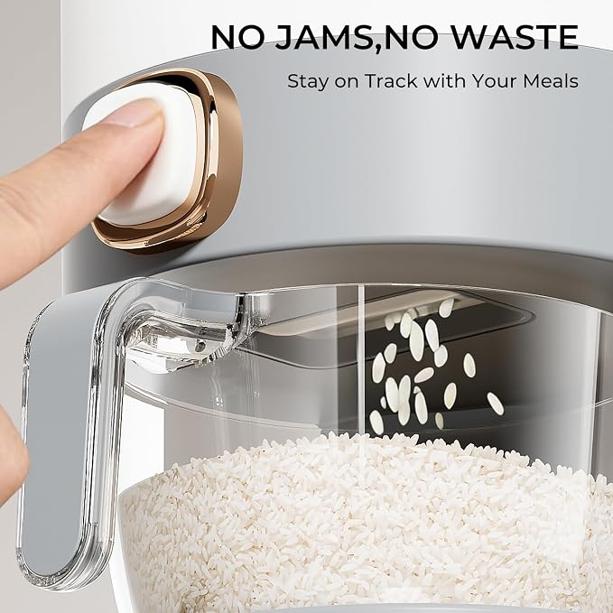 UFORU Rice Dispenser, Rice Storage Container with Measuring Cup for Kitchen Pantry Household, Dry Food Storage Containers Airtight, Sealed Moisture Proof (Grey 11 Lbs)