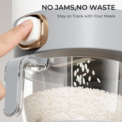 UFORU Rice Dispenser, Rice Storage Container with Measuring Cup for Kitchen Pantry Household, Dry Food Storage Containers Airtight, Sealed Moisture Proof (Grey 11 Lbs)