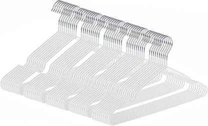 Ultra-Thin Metal Hangers, 50 Pack Non-Slip PVC Coated Space Saving Clothes Hangers for Closet, 16 inch Wide for Suits, Dresses, Jackets（White）