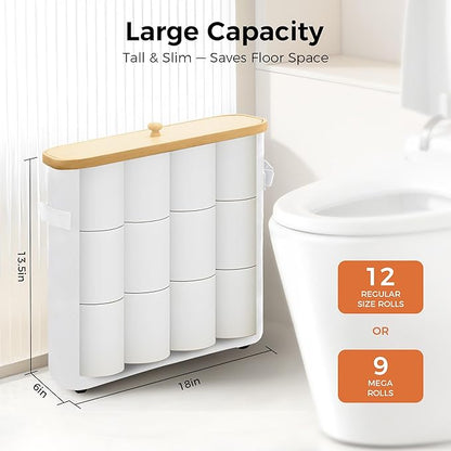 MinBoo Toilet Paper Basket, Storage with Lid, Toilet Paper Organizer for Bathroom, Free Standing Toilet Paper Holder with Storage,White