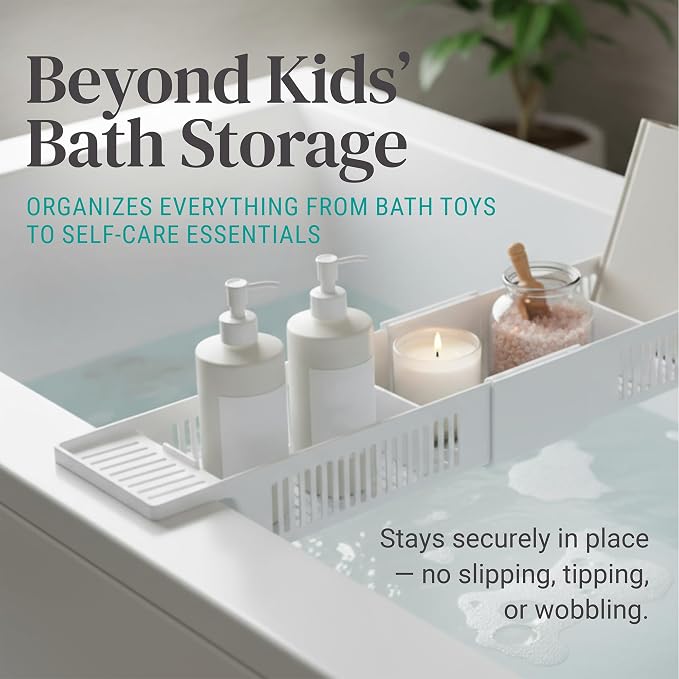 KidCo Bath Toy Organizer Storage Basket, 3 Compartment Horizontal Large Openings Bath Toy Organizer for Tub, Large Capacity Bath Toy Organizer with Large Openings, White