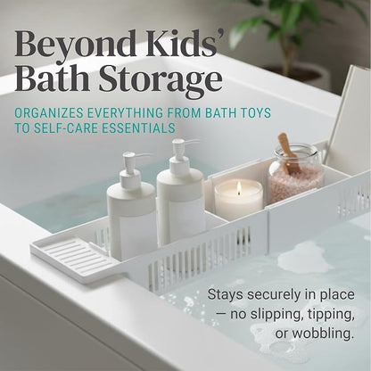 KidCo Bath Toy Organizer Storage Basket, 3 Compartment Horizontal Large Openings Bath Toy Organizer for Tub, Large Capacity Bath Toy Organizer with Large Openings, White