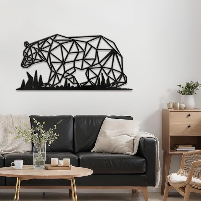 SIGNLEADER Metal Wall Art Decor Big Stupid Bear Modern Abstract Wall Sculpture Hangings Home Decoration for Living Room, Bedroom, Bathroom, Kitchen, Outdoor - 30" Black