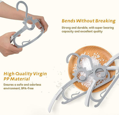 Kids Hangers 30PCS, 11"-14" Extendable and Stackable Baby Hangers, 45g Ultra-Thick Space Saving Non-Slip Plastic Hanger for Infant, Toddler and Nursery Closet, Gray