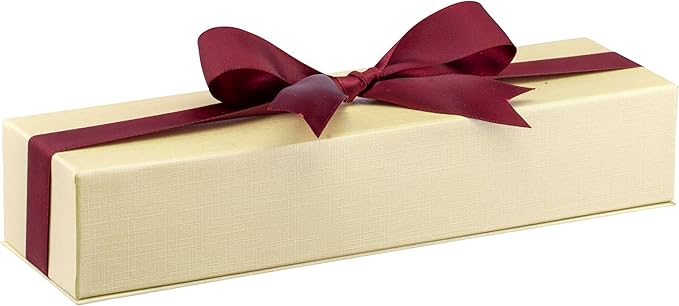Dome-Shape Leather Bracelet Box for Women & Men – Jewelry Gift Box Ideal for Bracelet Case, Necklace, Chain – Bracelet/Necklace Box with Cream Ribbed Outer Box & Matching Bow Ribbon