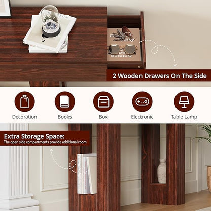 FURSUN 63" Console Table with 2 Drawers, Slim Entryway Table for Hallway, Narrow Sofa Table Behind Couch, Farmhouse Long Wood Accent Table for Foyer & Living Room, Dark Walnut